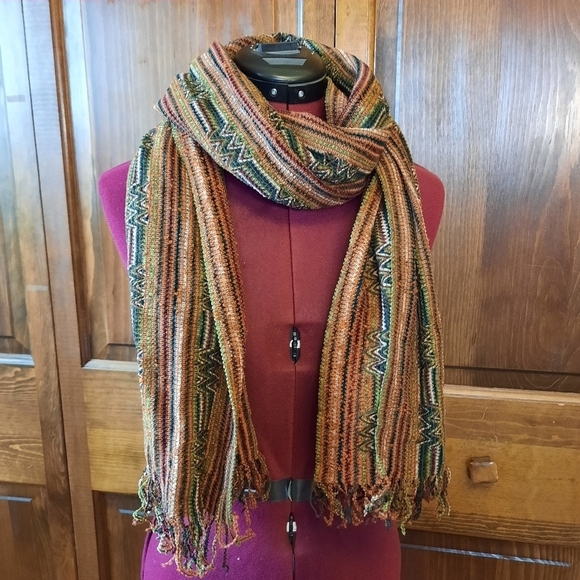 Filatess retro funky striped wool blend long scarf with fringe - Picture 1 of 9